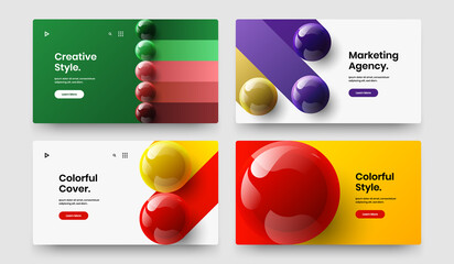 Creative magazine cover design vector layout collection. Colorful 3D balls poster concept bundle.
