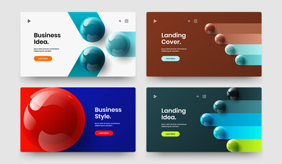 Minimalistic cover design vector template set. Original 3D balls company brochure illustration collection.