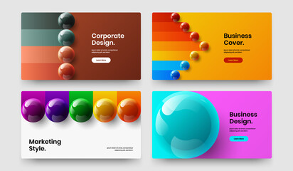 Colorful realistic balls poster layout collection. Geometric horizontal cover vector design template bundle.