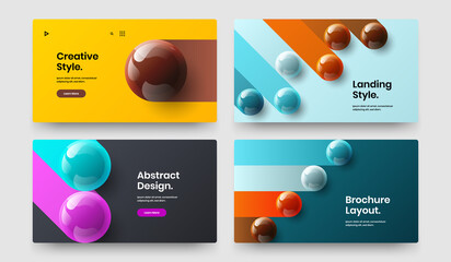 Bright 3D balls front page template set. Minimalistic company identity vector design layout collection.