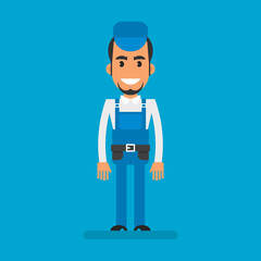 Repairman standing and smiling. Flat people. Vector Illustration