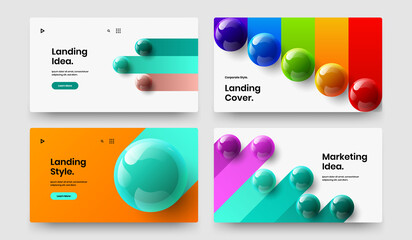 Amazing realistic spheres front page layout composition. Premium site screen vector design illustration bundle.