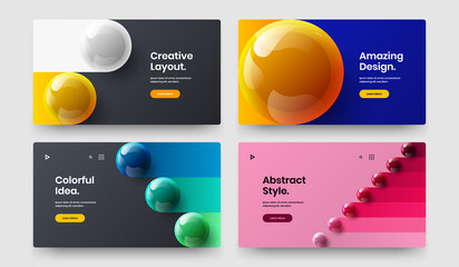 Geometric leaflet vector design layout collection. Abstract 3D balls horizontal cover illustration bundle.