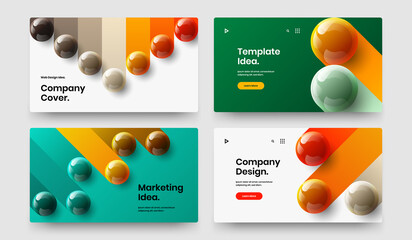 Trendy 3D balls journal cover concept bundle. Bright front page design vector layout set.