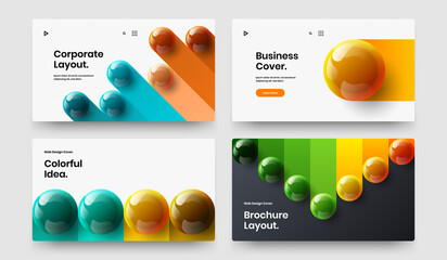 Colorful realistic spheres site screen layout set. Vivid postcard design vector concept collection.