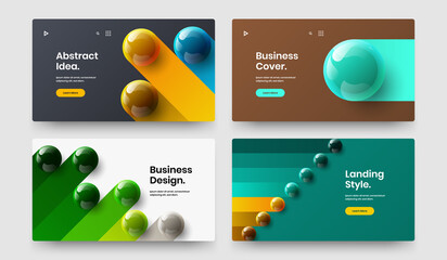 Vivid journal cover design vector template collection. Isolated 3D spheres presentation concept bundle.