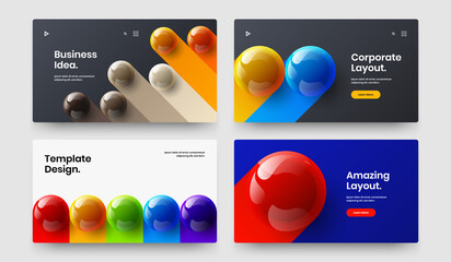 Isolated 3D balls website screen layout set. Multicolored cover vector design concept collection.