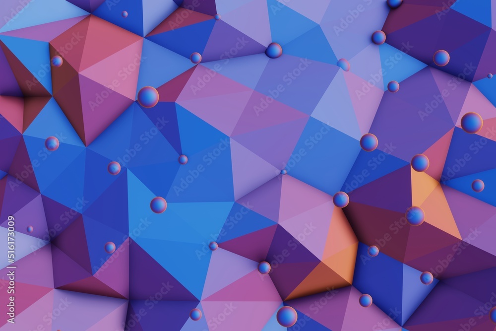 Poster Colourful  Abstract 3D visualization of a geometric low-poly surface. 3d rendering illustration. Background pattern for design.