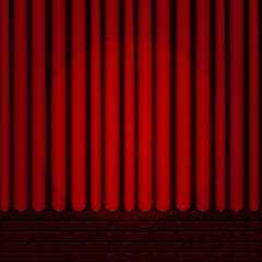 Red Curtain with Red Brick and Spotlight