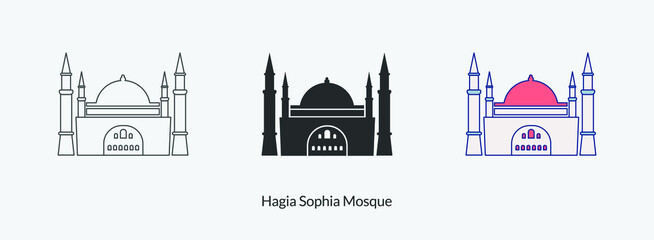 Hagia Sophia Mosque in Istanbul icon in different style vector illustration. Hagia Sophia in Istanbul vector icons designed filled, outline, line and stroke style for mobile concept and web design. 