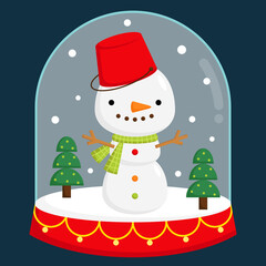 a vector of a cute snowman inside a snow globe
