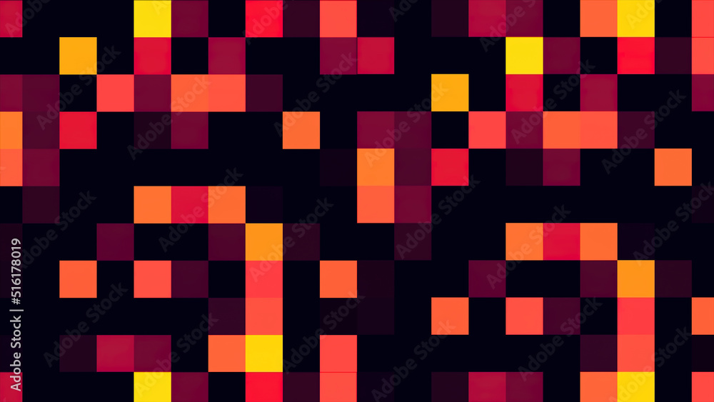Poster Motion abstract background colorful pixels flashing and switch. Animation background glowing of mosaic tiles. Moving technologic squares with shine light. Abstract Red Squares background - Seamless