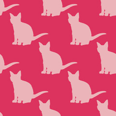 Seamless pattern with light pink cats on pink background. Vector image.