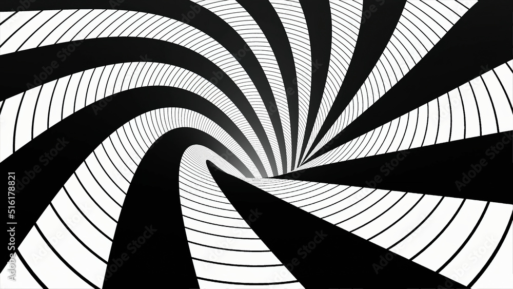 Poster animated hypnotic tunnel with white and black squares. striped optical illusion three dimensional ge