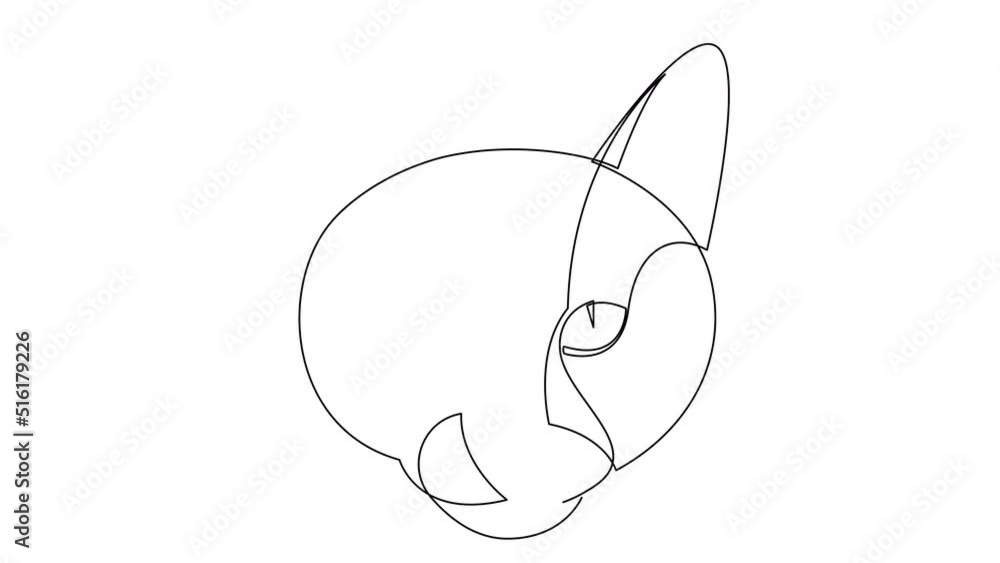 Poster animated self drawing of single continuous line draw cute kitten cat head icon. one line animation i
