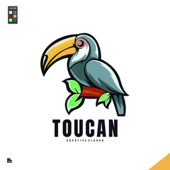 Toucan bird cartoon gradient icon logo vector illustration design. Cute Tropical birds isolated on white background. logo template