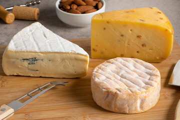 Cheese platter with a variation of cheese  close up