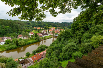 Fototapeta na wymiar The town of Bechyne and the river Luznice, in southern Bohemia