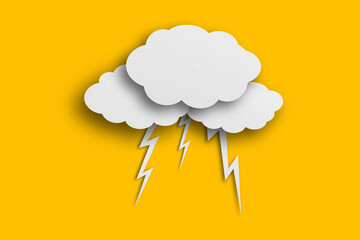 clouds and lightning isolated paper on a yellow background
