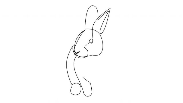 Animation of one line drawing of cute rabbit for brand business logo identity. Adorable bunny animal mascot concept for breeding farm icon. Continuous line self draw animated.