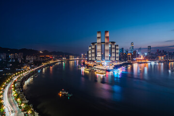 Fototapeta premium High angle night view of Chaotianmen Wharf in Chongqing, China