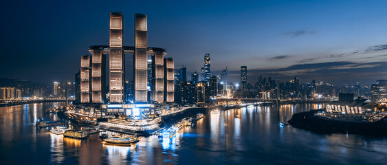 Obraz premium High angle night view of Chaotianmen Wharf in Chongqing, China