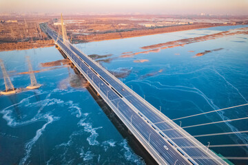 Bridges over rivers in winter - obrazy, fototapety, plakaty
