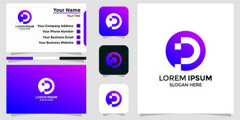 minimalist logo design P and branding card