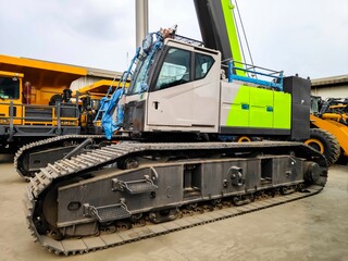Heavy equipment of crawler crane. Heavy crane with track drive