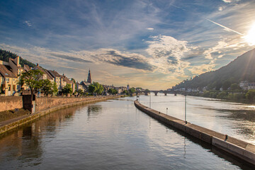 beautiful view of Heidelberg an Neckar River in summer evening light. Heidelberg in Germany is...