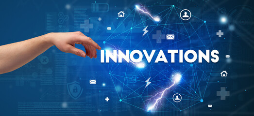 Hand pointing at inscription concept