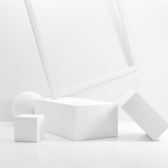 Abstract white color geometric shape, minimal pedestal scene, product presentation