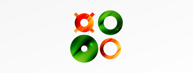 Minimal geometric abstract background. Shiny and glossy circle, line and round shapes design. Trendy techno business template for wallpaper, banner, background or landing