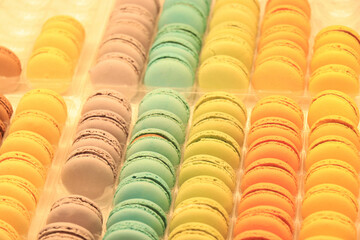 Colorful macarons in a shop