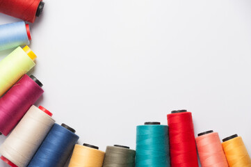 The flat lay of colorful threads