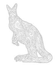 Line art for coloring book with kangaroo