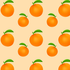 fresh orange fruit with green leaves vector illustration seamless pattern (tropical fruit) on pastel background logo symbol design poster flyer clothing design wrapping paper