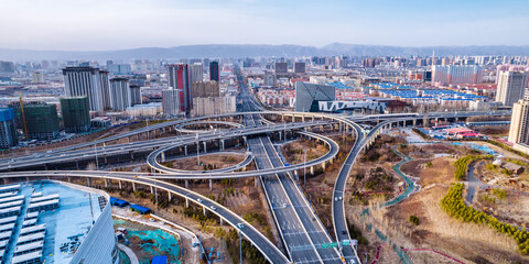Fototapeta na wymiar Aerial photography of Xing'an South Road Overpass in Hohhot, Inner Mongolia, China