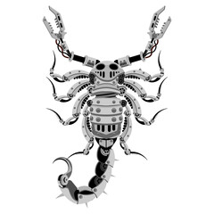 Mechanical scorpion in metal steampunk style. Vector illustration.