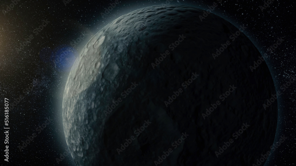 Poster planet or satellite in space. unexplored planets of faraway space. deep space. universe scene with p
