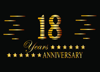 18 Years anniversary logo golden colored isolated on black background. Vector for special date and birthday.