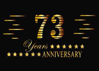 73 Years anniversary logo golden colored isolated on black background. Vector for special date and birthday.