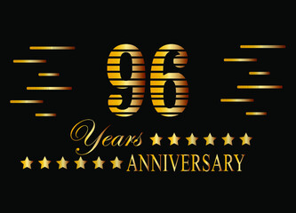 96 Years anniversary logo golden colored isolated on black background. Vector for special date and birthday.