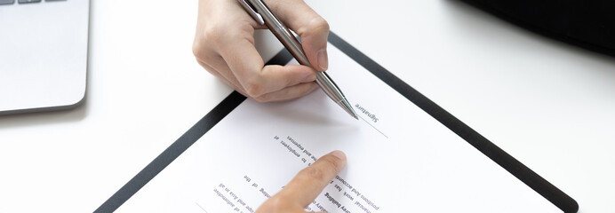 Sign a document, Signing of employment contract documents, Applicants are legally selected to work...