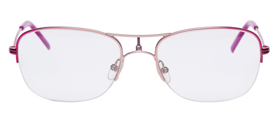 Pink and golden stylish fashion glasses, isolated on white background