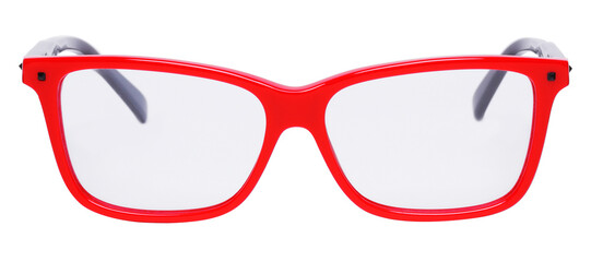 Red stylish fashion glasses, isolated on white background