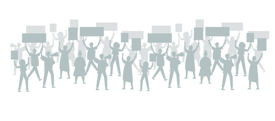 Women support protest. People crowd with blank placards . Street demonstration vector concept. Protest poster illustration, political revolution, demonstration. 