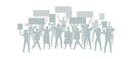 People crowd with blank placards . Street demonstration vector concept. Protest poster illustration, political revolution, demonstration. Protest of an aggressive person at a political meeting.
