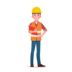 Builder or engineer. Technician worker in uniform. Vector illustration