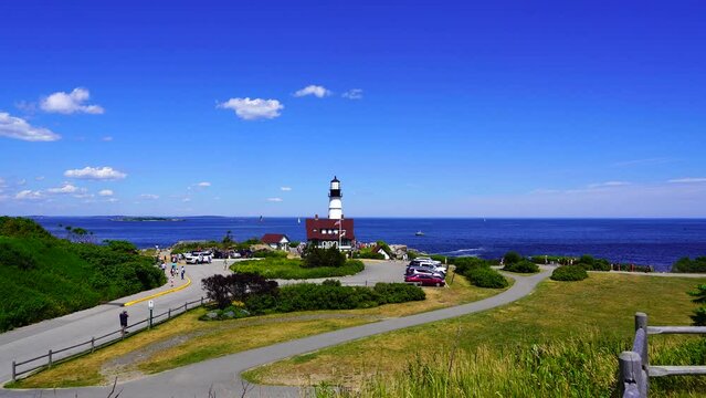 Landscape of Fore river and Portland Harbor and Downtown in Maine	